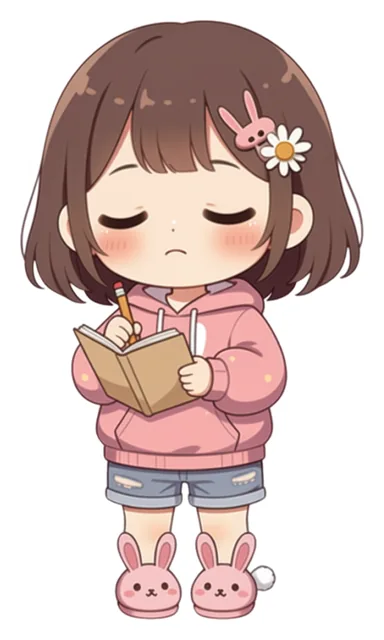 Haruka writing in her notebook